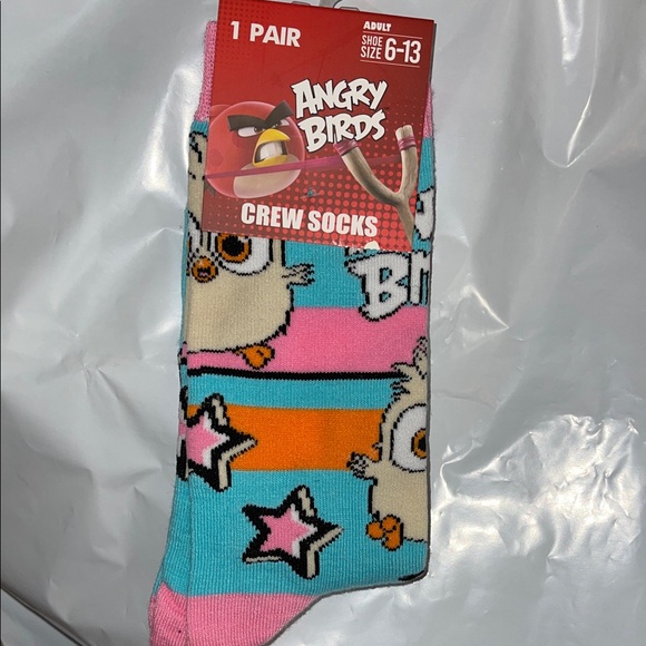 Angry Birds Accessories - Angry Birds Crew Socks - Pink and Blue Stars and Stripes with Cute Tan Birds NWT